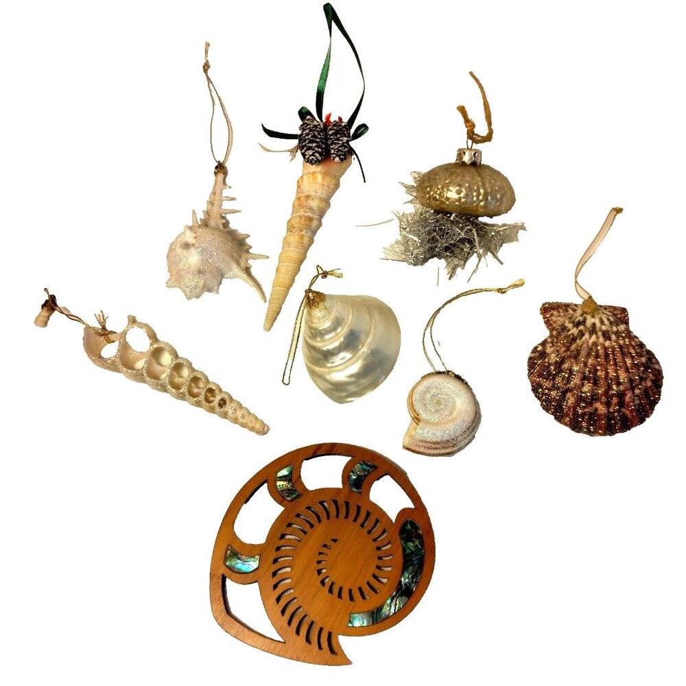 Seashell Christmas Ornament Lot 8 Mixed Glitter Sea Ocean Beach Coastal READ